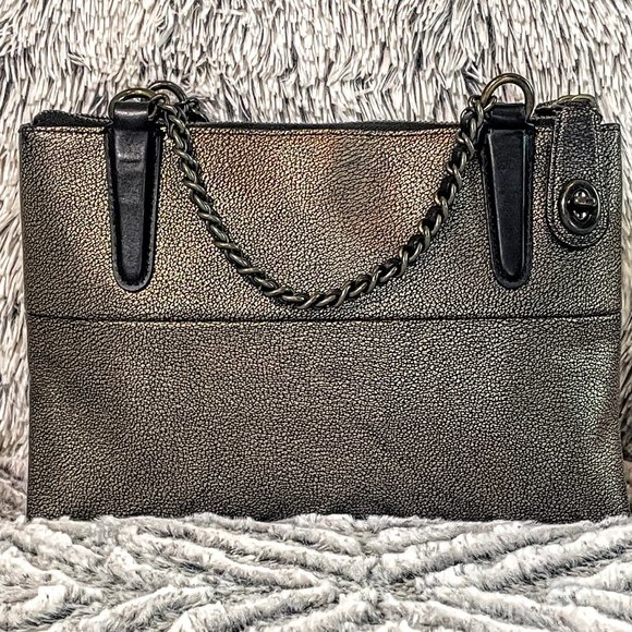GUC - COACH MINI TURNLOCK BOROUGH BAG W/WOVEN CHAIN IN METALLIC LEATHER (33619) - Picture 2 of 13